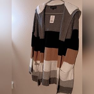 Women's Cardigan Sweater Open Front Ribbed Knit size L